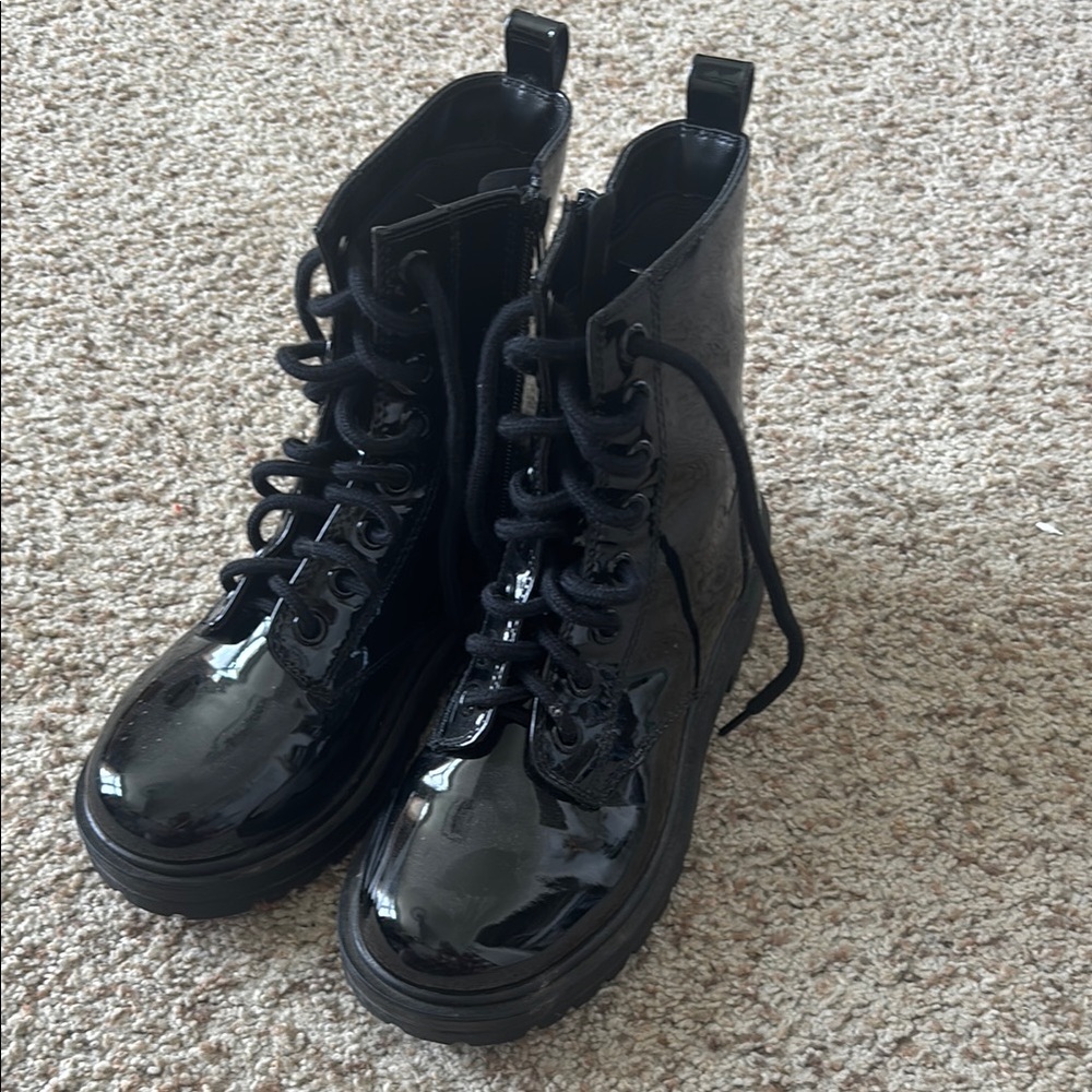 Soda Black Combat Boots with Glossy Finish